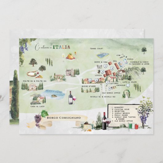 Borgo Corsignano | Uitnodiging reiskaart (Voorkant / Achterkant)