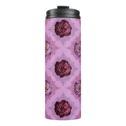 BORGUNGY EN ROZE WATERVERF BLOEMEN THERMOSBEKER (Voorkant)