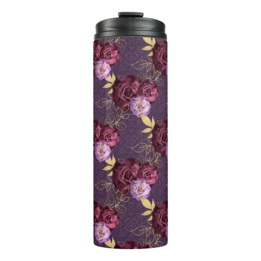 BORGUNGY EN ROZE WATERVERF BLOEMEN THERMOSBEKER (Voorkant)