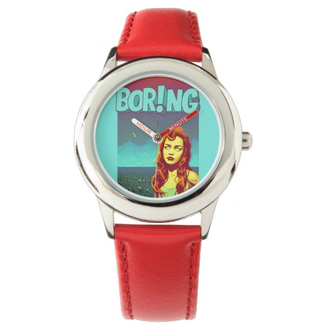 Boring pop art redhead briefkaart horloge (Voorkant)