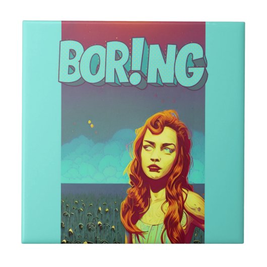 Boring pop art redhead vrouw drievoudig mapje tegeltje (Voorkant)