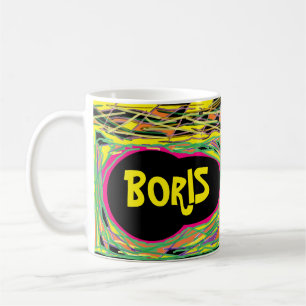 Boris is Boss Fun logo naam bericht roze kunst Koffiemok