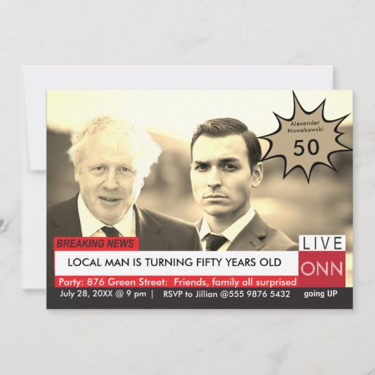 Boris Johnson 50th Birthday Mannen Funny TV News Kaart (Voorkant)