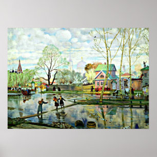Boris Kustodiev kunst: Lente, schilderij van Kusto Poster