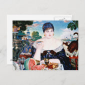 Boris Kustodiev - Merchants Wife bij Tea Briefkaart (Voorkant / Achterkant)