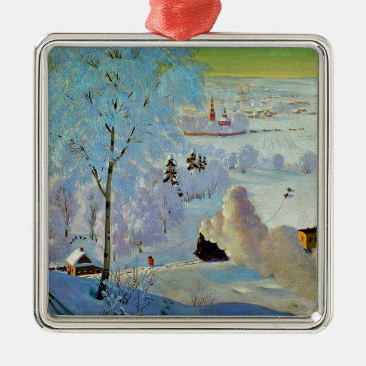 Boris Kustodiev - Skiers, beroemd schilderij, Metalen Ornament (Voorkant)