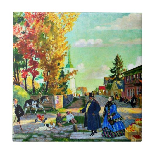 Boris Kustodiev: Verschilderen van herfst festivit Tegeltje (Voorkant)