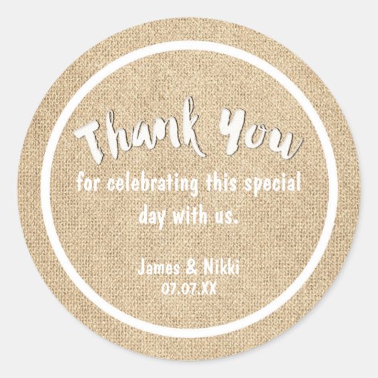 BORlap white DANK JE Rustic Wedding Sticker (Voorkant)