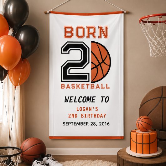 Born 2 Ball Basketbal 2e Verjaardagsfeestje Spandoek