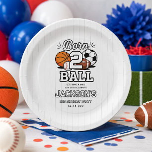 Born 2 Ball Sport Thema Jongen 2de Verjaardagsfees Papieren Bordje