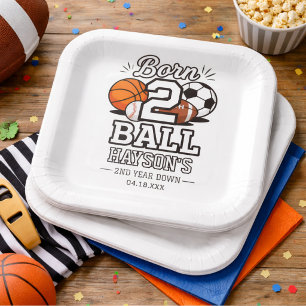 Born 2 Ball Sport Thema Jongen 2de Verjaardagsfees Papieren Bordje