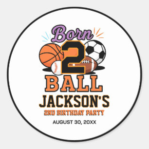 Born 2 Ball Sport-Thema Jongen 2de Verjaardagsfees Ronde Sticker
