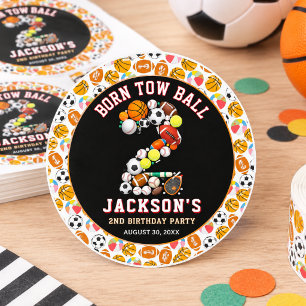 Born 2 Ball Sport Thema Jongen 2de Verjaardagsfees Ronde Sticker