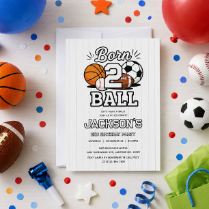 Born 2 Ball Sport Thema Jongen 2e Verjaardagsfeest Kaart
