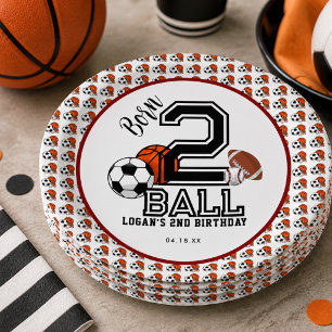 Born 2 Ball Sport Thema Jongens 2de Verjaardagsfee Papieren Bordje