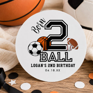Born 2 Ball Sport Thema Jongens 2de Verjaardagsfee Ronde Sticker