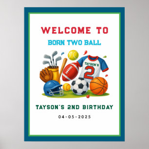 Born 2 Ball – Sport Thema Jongens 2e Verjaardag Poster