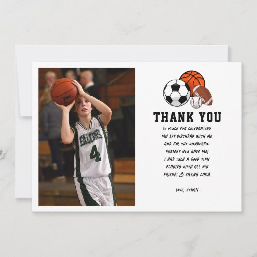 Born 2 Ball Sport Thema Jongens 2e Verjaardagsfees Bedankkaart (Voorkant)