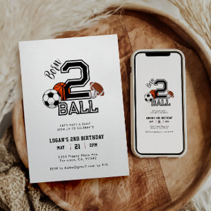 Born 2 Ball Sport Thema Jongens 2e Verjaardagsfees Kaart