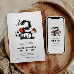 Born 2 Ball Sport Thema Jongens 2e Verjaardagsfees Kaart