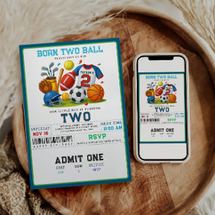 Born 2 Ball Sport Thema Jongens 2e Verjaardagsfees Kaart