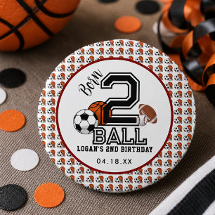 Born 2 Ball Sport Thema Jongens 2e Verjaardagsfees Ronde Button 3,2 Cm