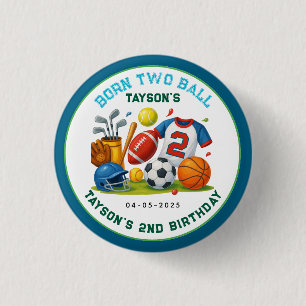 Born 2 Ball Sport Thema Jongens 2e Verjaardagsfees Ronde Button 3,2 Cm