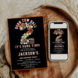 Born 2 Ball Sport Themed Boy 2nd Birthday Party Kaart