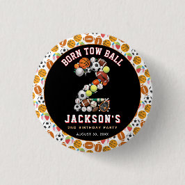 Born 2 Ball Sport Themed Boy 2nd Birthday Party Ronde Button 3,2 Cm