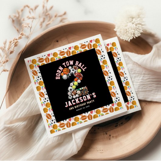 Born 2 Ball Sport Themed Boy 2nd Birthday Party Servet