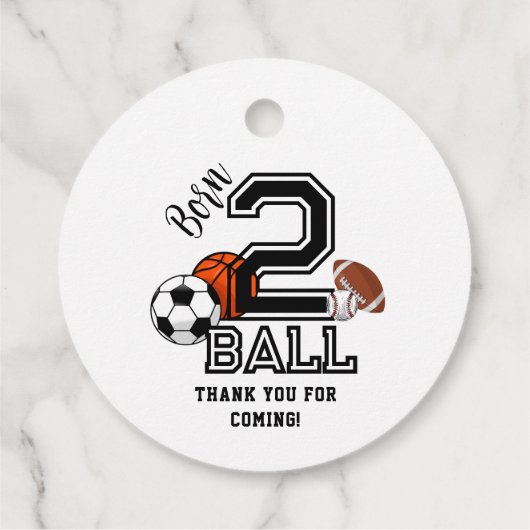 Born 2 Ball Sports Theme Boy's 2e verjaardagsfeest Bedankjes Labels (Achterkant)
