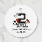 Born 2 Ball Sports Theme Boy's 2e verjaardagsfeest Bedankjes Labels (Voorkant)