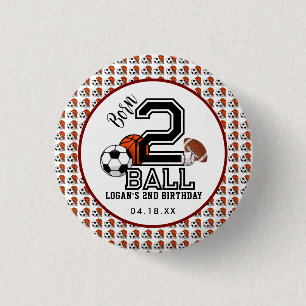 Born 2 Ball Sports Theme Boy's 2e verjaardagsfeest Ronde Button 3,2 Cm