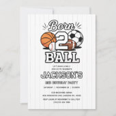 Born 2 Ball Sports Themed Boy 2nd Birthday Party Kaart (Voorkant)