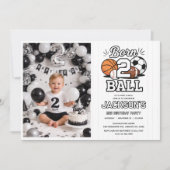 Born 2 Ball Sports Themed Boy 2nd Birthday Party Kaart (Voorkant)