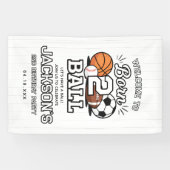 Born 2 Ball Sports Themed Boy 2nd Birthday Party Spandoek (Horizontaal)