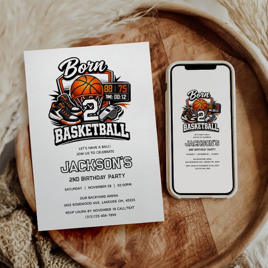 Born 2 Basketball Sports Themed Boy 2nd Birthday  Kaart