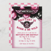 Born 2 Be Wild Pink, Black Motorcycle 2nd Birthday Kaart (Voorkant / Achterkant)