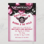 Born 2 Be Wild Pink, Black Motorcycle 2nd Birthday Kaart (Voorkant)