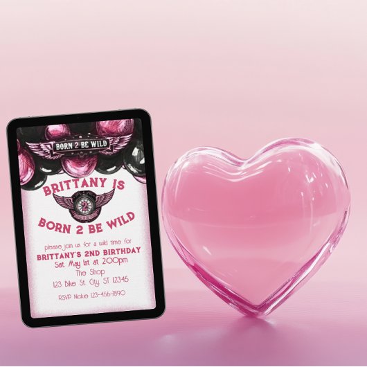 Born 2 Be Wild Pink, Black Motorcycle 2nd Birthday Kaart
