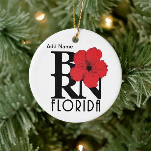 BORN Florida Red Hibiscus Custom Keramisch Ornament (Boom)