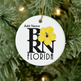BORN Florida Yellow Hibiscus Custom Keramisch Ornament