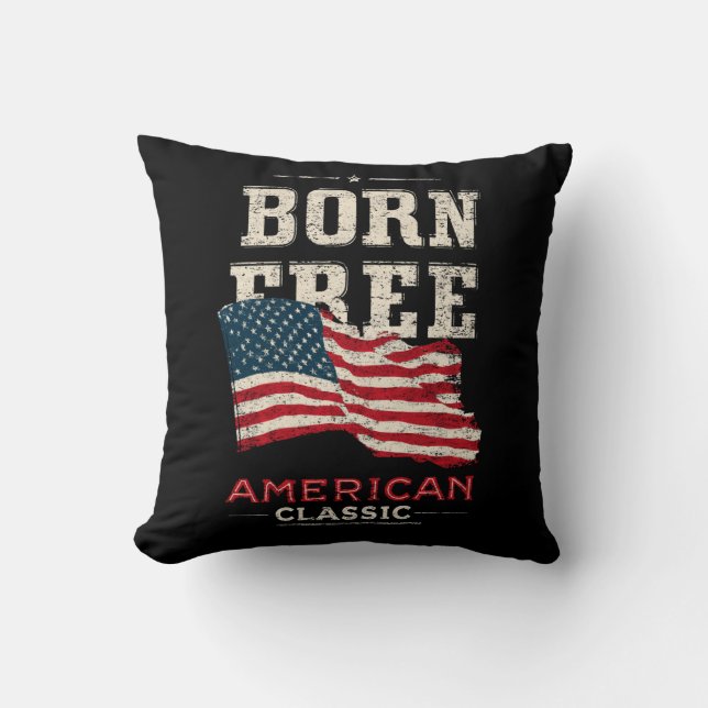 Born Free American Classic Patriotic USA Flag Blue Kussen (Voorkant)