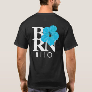 BORN Hilo Hawaii Blue Hibiscus (achterafdruk) T-shirt