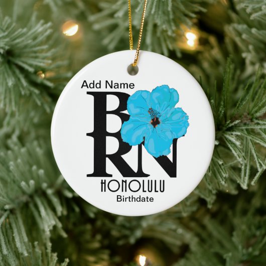 BORN Honolulu Blue Hibiscus Keramisch Ornament (Boom)
