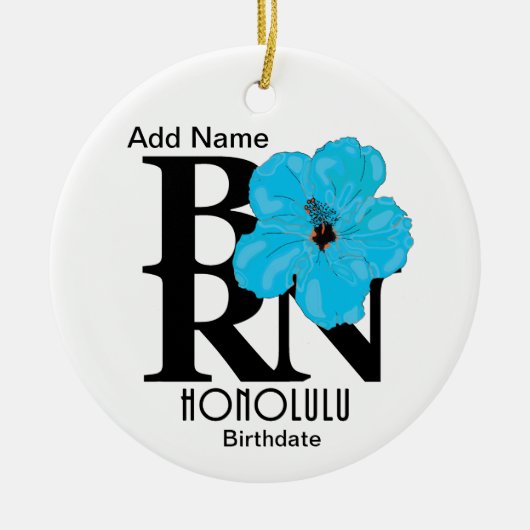 BORN Honolulu Blue Hibiscus Keramisch Ornament (Voorkant)