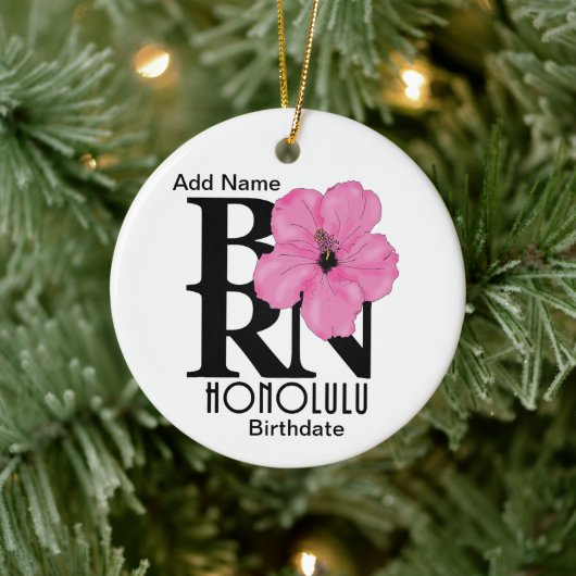 BORN Honolulu Pink Hibiscus Keramisch Ornament (Boom)