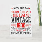 Born in 1936 Birthday the Man the Myth the Legend Kaart (Voorkant)