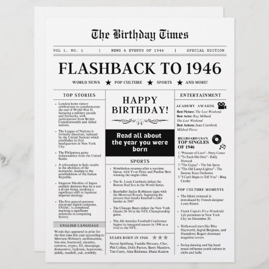 Born in 1946 Fun Newspaper black and white (Voorkant / Achterkant)