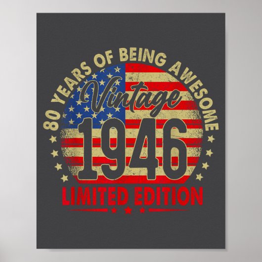 Born In 1946 Limited Edition 80th Birthday 80 Year Poster (Voorkant)